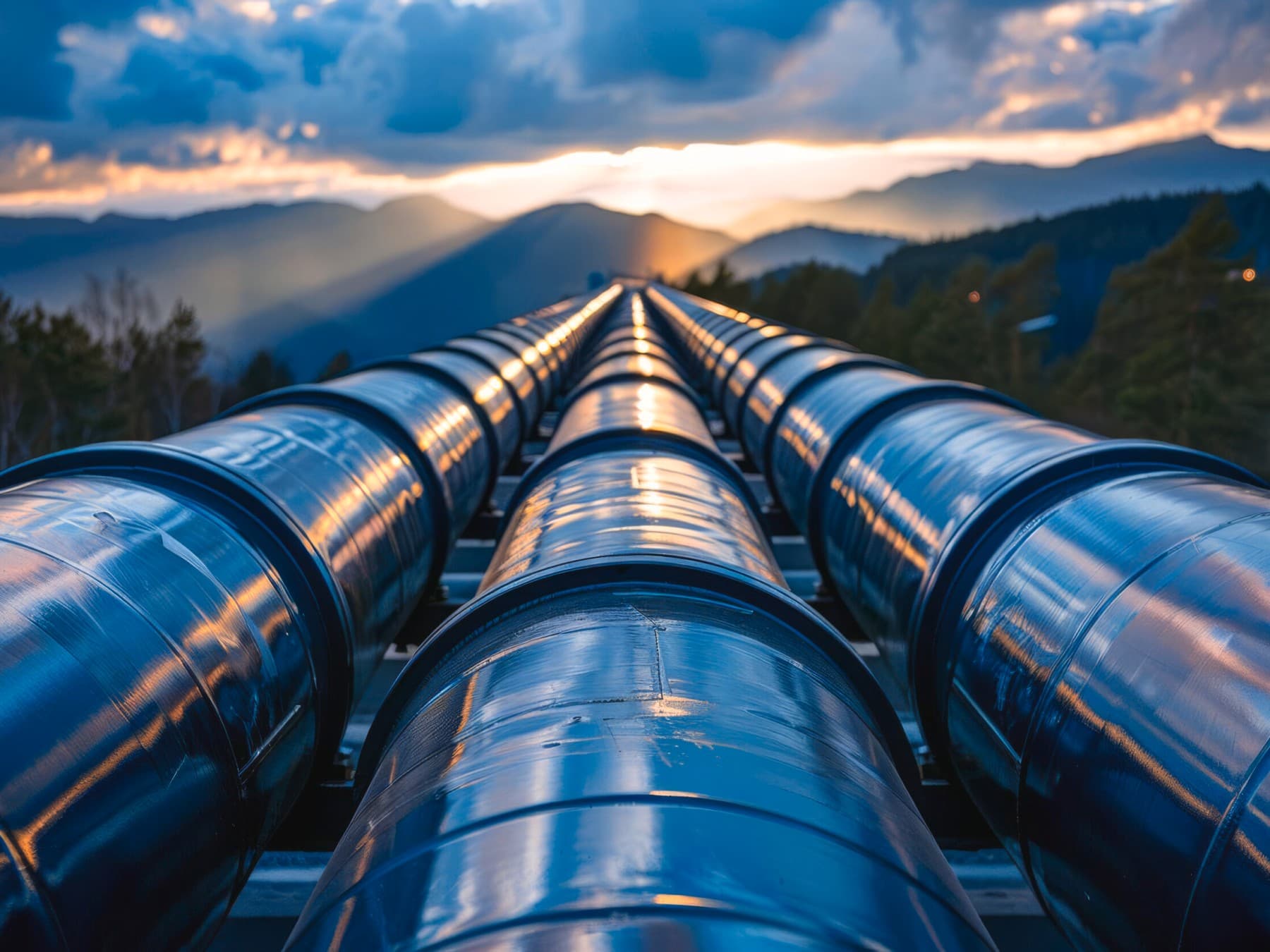 Trei conducte de gaz care trec deasupra solului