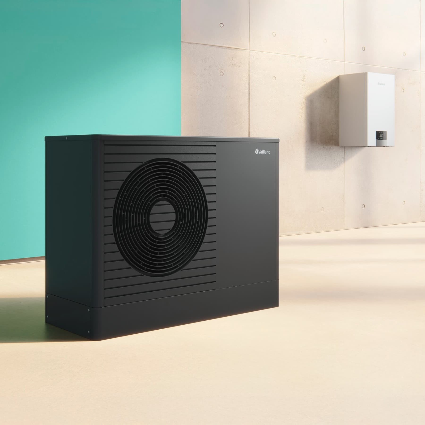 Sistem de incalzire hibrid cu pompa de caldura aroTHERM plus si centrala pe gaz cu condensare ecoTEC plus