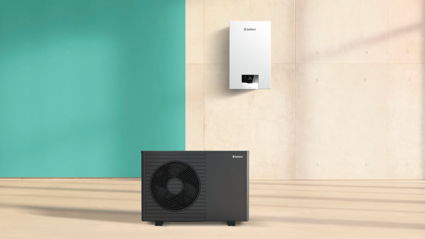 Sistem de incalzire hibrid cu pompa de caldura aroTHERM plus si centrala pe gaz ecoTEC plus