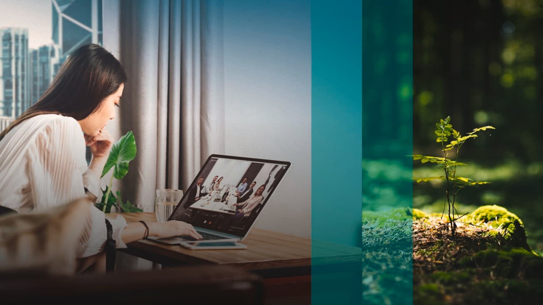 Femeie lucrand la laptop intr-un birou modern